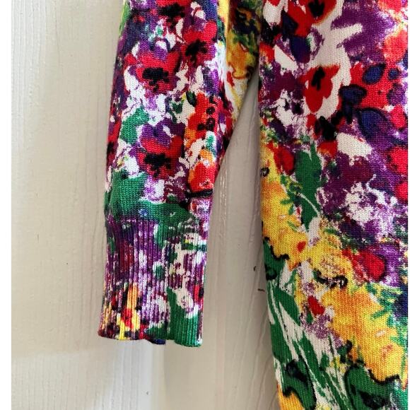 Joseph A Rayon Blend Multicolor Floral Bracelet Sleeve Cardigan Size Large - Picture 5 of 11